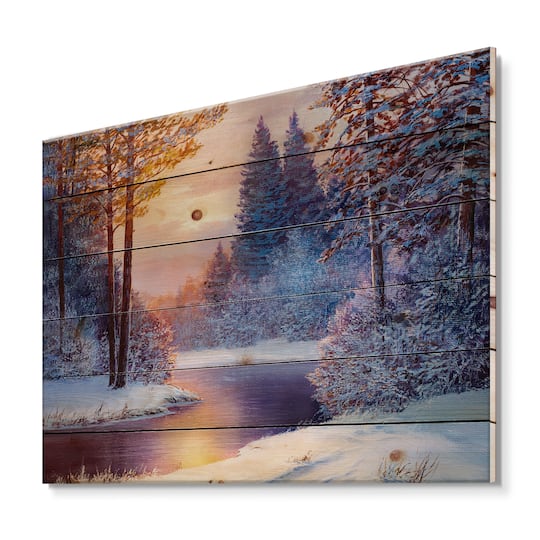 Designart - Winding River With Dark Blue Silhouettes of Trees